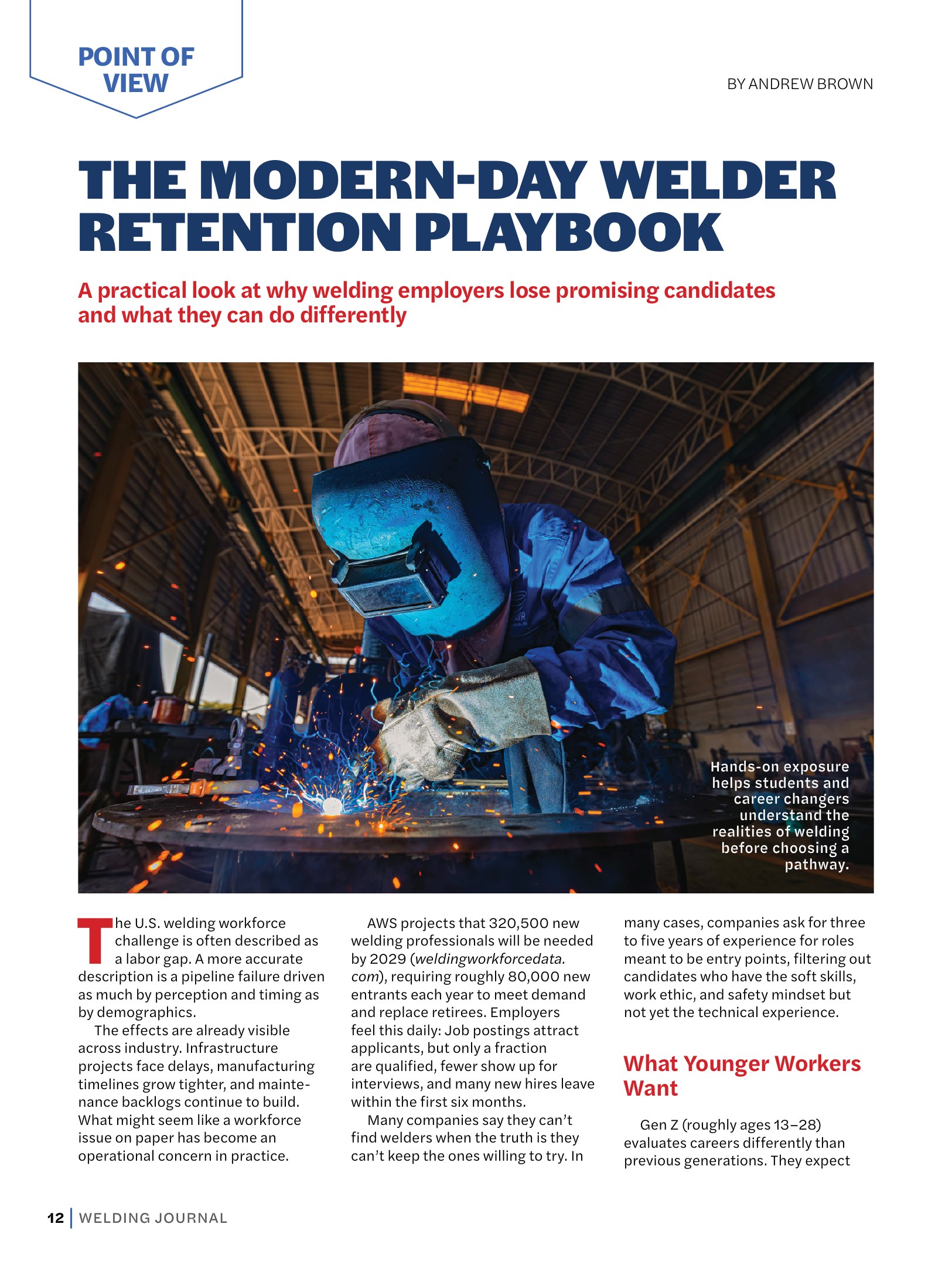 Opening page of The Modern-Day Welder Retention Playbook by Andrew Brown in Welding Journal